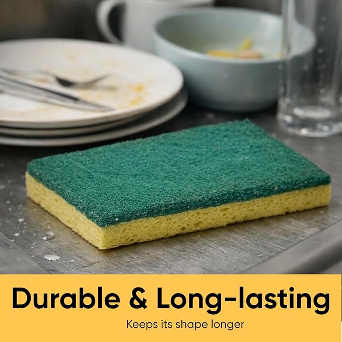 Kitchen Sponges for Washing Dishes, Non-Scratch Cellulose Dish Scrub Sponges, Cleaning Sponges for Household Use, Safe Cleaning Products, Kitchen Sponges Pack of 2, by Superio
