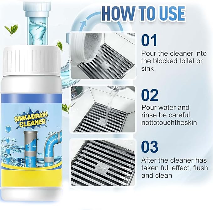110g Powerful Sink and Drain Cleaner Powder, Pipeline Dredging Agent Powder Drain Cleaner, Multi-functional Fast-Acting Pipe Dredging Agent for Kitchen and Toilet Pipeline Unblocker (2pc)