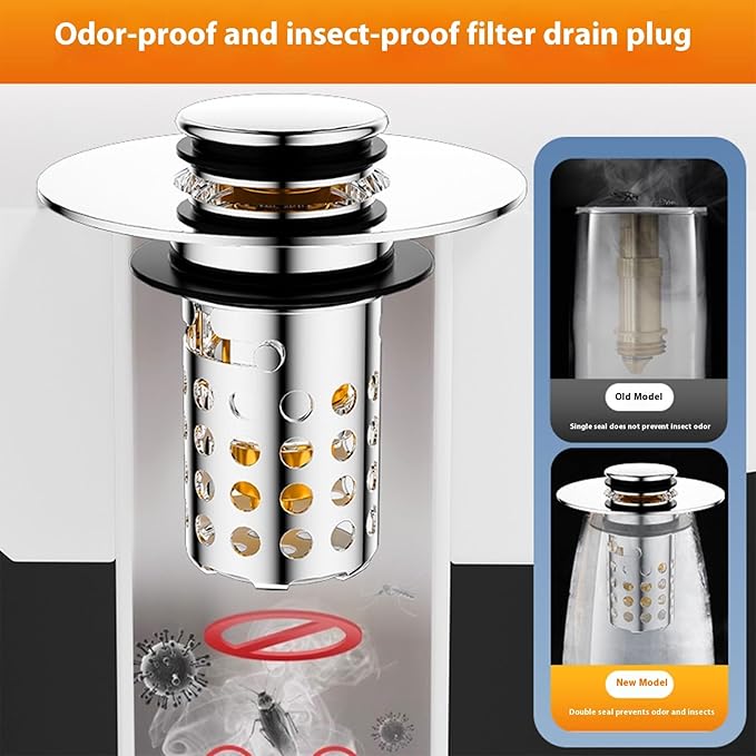 Push Button Sink Drain Stoppers With Odor Prevention And Hair Catcher Steel Bathroom Basin Filter For Not Clogging Not Odor Popup Drain Stoppers