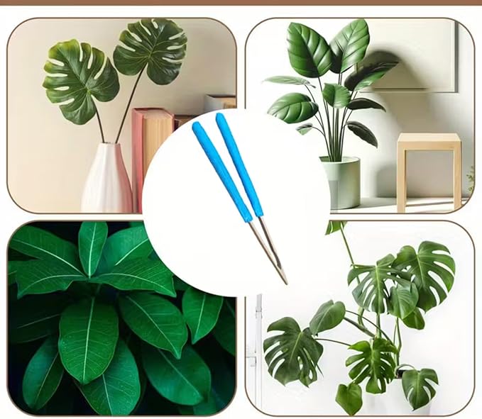 2 Pcs Set 10 Inch, 7 Inch Leaf Cleaning Tongs, House Plant Leaf Cleaning Brush, Leaf Cleaning Tools With Removable Cleaning Cover and Bamboo Handle