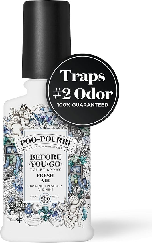 Poo-Pourri Before-You-Go Toilet Spray,Fresh Air,4 Fl Oz,Up to 200 Uses,Bathroom Odor Deodorizer,Plant-Based with Essential Oils,for Home or Work,Jasmine,Fresh Air and Mint Scent,(Pack of 2)