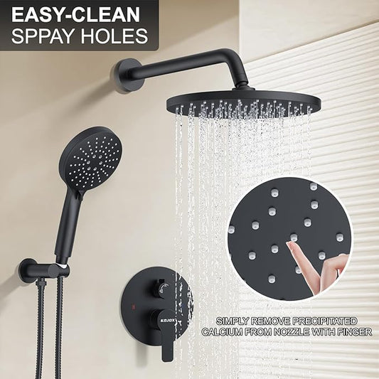 KOJOX Shower System- High Pressure Shower Head- 3 Setting Headheld Shower Head Fixtures- Shower Valve Included (Matte Black)