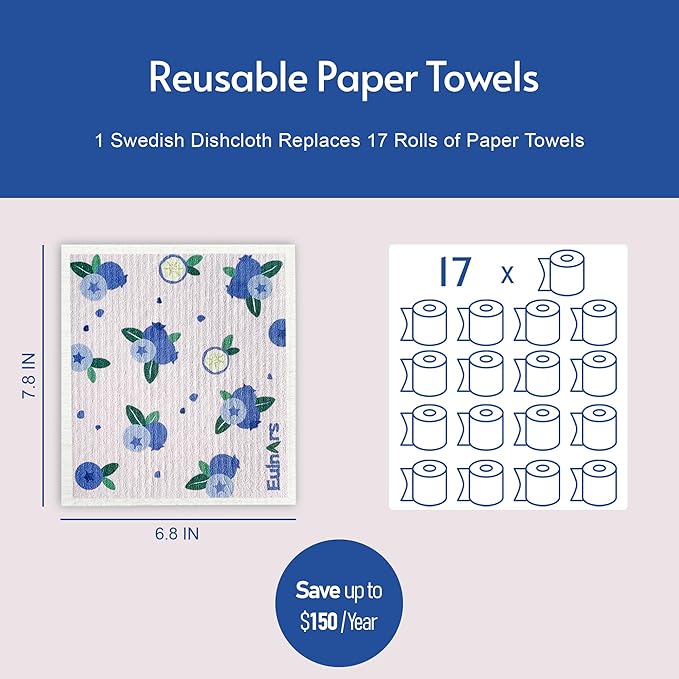 8 Pack Swedish Dishcloths for Kitchen, Fruit Swedish Dishcloths, Reusable Paper Towels Washable, Biodegradable, Non-Scratch Cellulose Sponge Cloths, No Odor