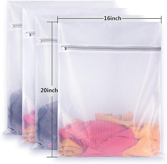 SUERIV Mesh Laundry Bags,Laundry Bags Mesh Wash Bag for Washing Machine-Supper Zipper Net Laundry Bag,Lingerie,Sweater,Garment,Undergarment Large Size(16 x20 inch),Pack of 4