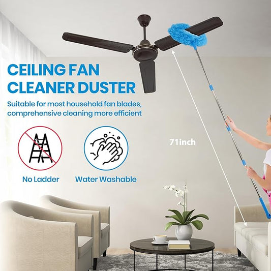 Ceiling Fan Cleaner Duster Kit 72 Inch Ceiling Fan Duster Extension Pole 8-in-1 Microfiber Duster Set for High Ceilings, Fan Blades, and Lights Reusable Cleaning Tools with Storage Bag