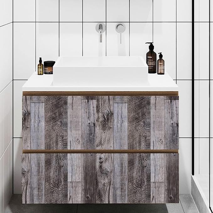 Yun-aeon Gray Wood Peel and Stick Wallpaper 34.6" X 480" Self Adhesive Wallpaper Backsplash Line Removable Wall Paper Bathroom Old Furniture Renovation Furniture