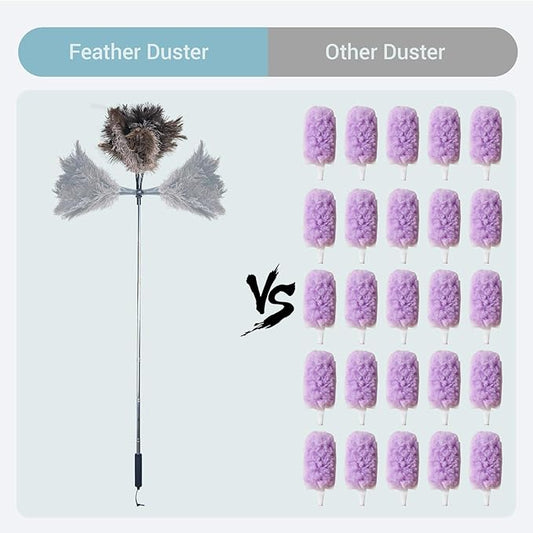Feather Duster Extendable 22–47 Inch, Natural Ostrich Feather Duster with Long Handle for High Ceilings, Ceiling Fans, Walls,Furniture(Brown)
