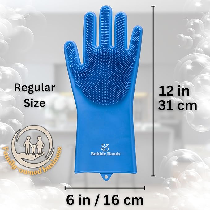 Dog Washing Gloves with Bristle Scrubbers, Reusable Silicone Gloves Ideal for Pet Bathing, Massaging & Grooming (Blue)