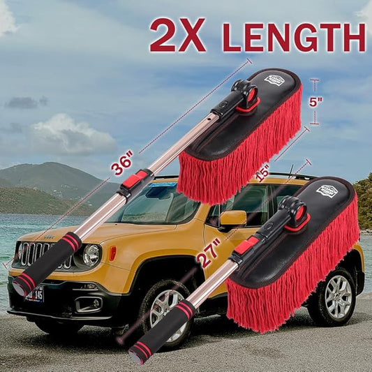 Car Duster Exterior Scratch Free with Extendable Handle,Wax Cotton Hair Car Brush Kit, Auto Detailing Brush for SUV,RV,Truck and Motorcycle,No Lint,Gifts for Men Women