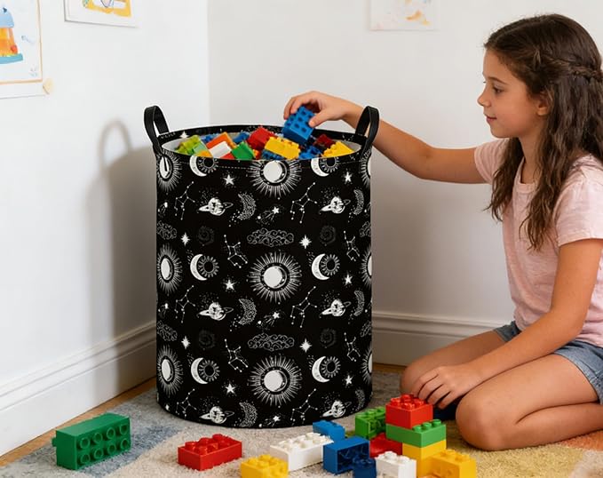 Kids Laundry Basket Star Hamper for Nursery Hamper Cute Kids Storage Bin Room Decor for Home(Black)