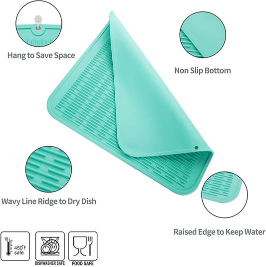 MicoYang Silicone Dish Drying Mat for Multiple Usage,Easy clean,Eco-friendly,Heat-resistant Silicone Mat for Kitchen Counter or Sink,Refrigerator or Drawer Liner Mint 2XL 24 inches x 18 inches