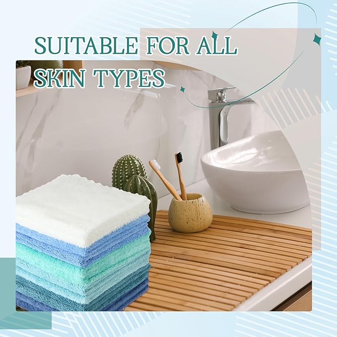 Syhood 12 Pieces Face Wash Cloth 12 x 12 in Makeup Remover Cloths Towel Coral Velvet Facial Microfiber Soft Fast Drying Facial Cleansing Towel for Face(Mix Light Colors)