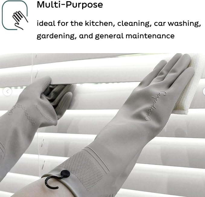 Myungjin 2 Pairs Reusable Waterproof Non-Slip Honeycomb Grip Latex Rubber Gloves with Hang-Dry Hooks/Hanging Loops for Dishwashing Household Cleaning Cooking (Large OverFit)