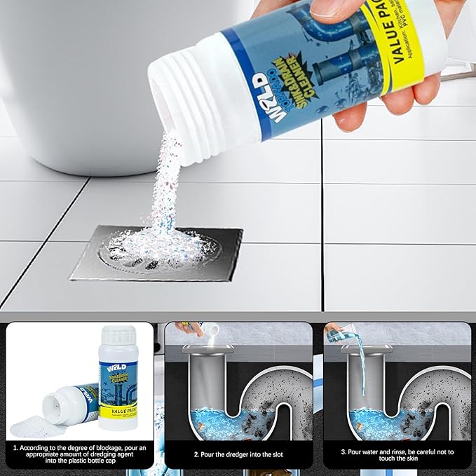 4Pcs Wild Tornado Pipe Dredge, Powerful Sink and Drain Cleaner Powder, Fast Foaming for Kitchen Toilet Pipeline Quick Cleaning Tool