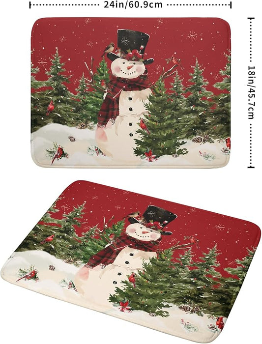 Christmas Snowman Dish Drying Mat for Kitchen Counter 18x24 Inch Watercolor Xmas Tree Bird Print Absorbent Reversible Microfiber Drying Mats Kitchen Countertop Protector Dishes Drainer Rack Pad