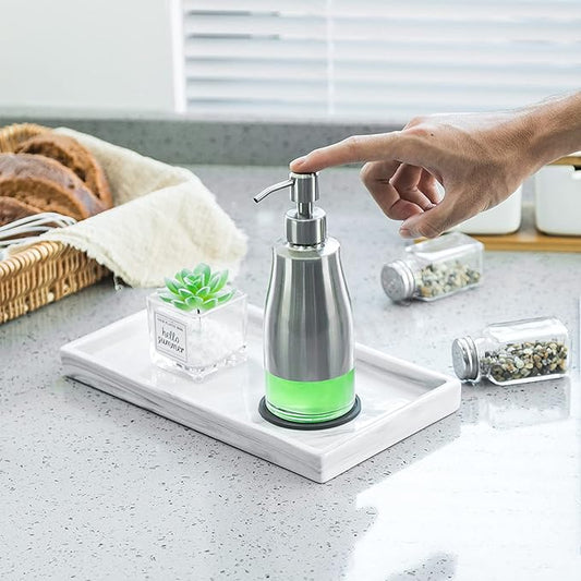 Gaussra Soap Dispenser with Coaster and Stickers, Brushed Nickel Stainless Steel Case Glass Liner Hand Pump Dispenser, Refillable Liquid Hand Soap Dispenser for Bathroom & Kitchen (11OZ / 320ML)