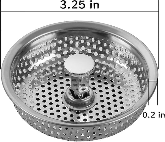 Kitchen Sink Stainless Steel Basket Strainer Replacement with Flat Bottom Rubber Stopper, 3.25 Inch, Indoor and Outdoor Kitchen Sink Strainer