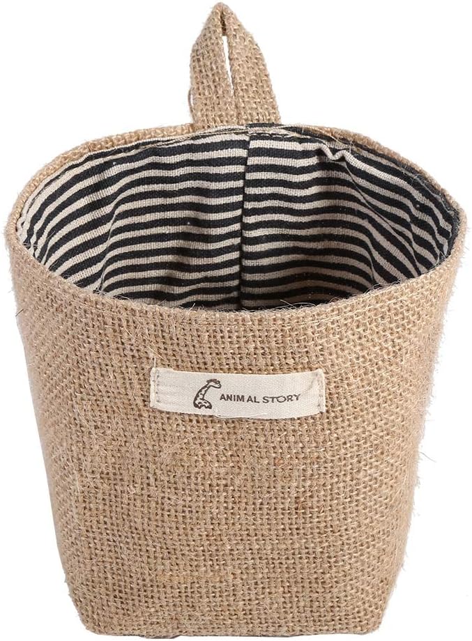 Cotton Linen Laundry Hamper Bag, Cotton Linen Hamper Hanging Clothes Bag for Home Gadget Storage Organizer Foldable Basket Bin (Blue Stripes)