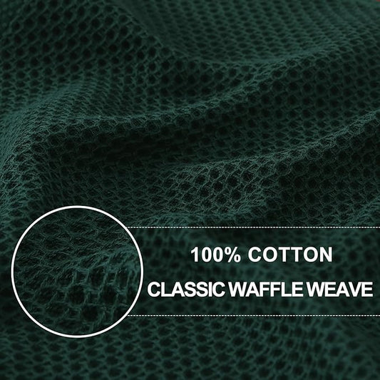 Homaxy 100% Cotton Waffle Weave Kitchen Dish Towels, Ultra Soft Absorbent Quick Drying Cleaning Towel, 13 x 28 Inches, 12-Pack, Blackish Green