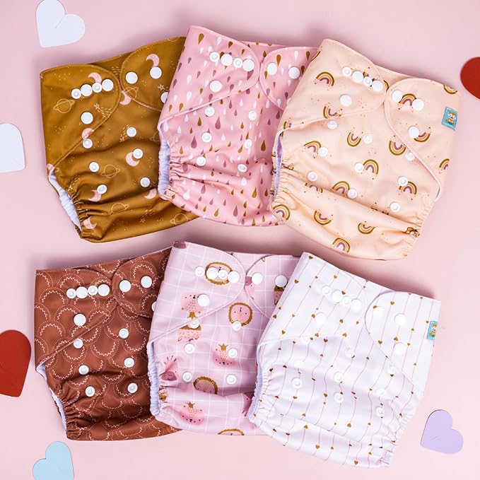 ALVABABY Baby Cloth Diaper 6 Pack with 12 Inserts One Size Cloth Diaper Covers Adjustable Washable Reusable for Baby Girls and Boys