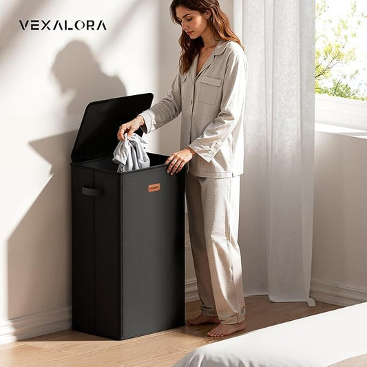 100L Laundry Hamper with Lid, Large Clothes Hampers with Removable Bag, Collapsible Laundry Basket for Bathroom, Bedroom, Laundry Room, Dorm, Black