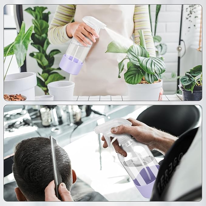 Rionisor Glass Spray Bottles with Silicone Sleeve Protection, Empty 16 oz Refillable Containers, Reusable Spray Bottles with Adjustable Nozzle for Hair, Cleaning Solutions, 1 Pack Purple