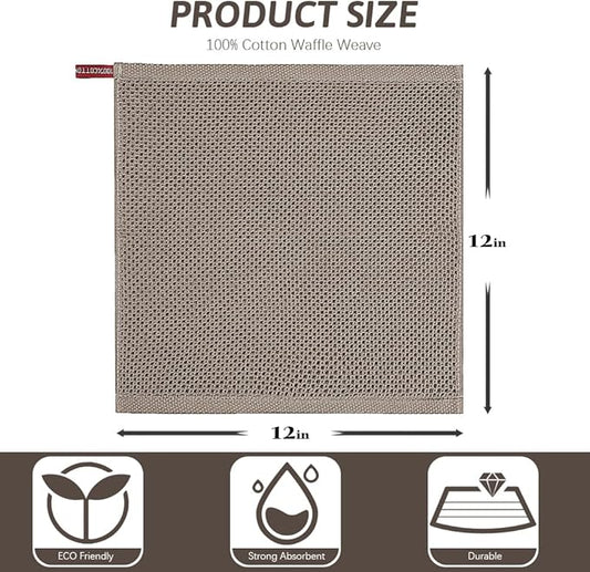 Nialnant 100% Cotton Kitchen Dish Towels,Waffle Weave Dish Cloths for Washing Dishes,Soft Absorbent Dish Rags,Quick Drying Cleaning Rags-12x12 in, 6 Pack