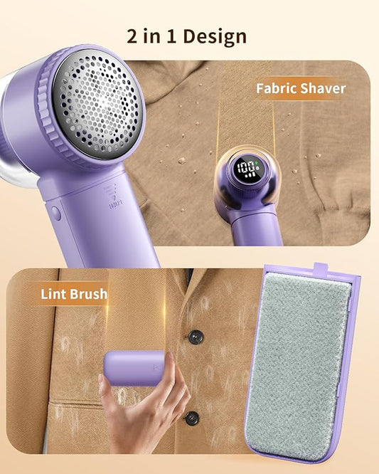 coldSky Fabric Shaver, ๐ฎ ๐ถ๐ป ๐ญ Lint Remover with Brush, 1200mAh Sweater Shaver with Digital Display,3 Speeds Lint Shaver, 6-Leaf Blades Lint Remover for Clothes, Sofa, Bedding,Purple
