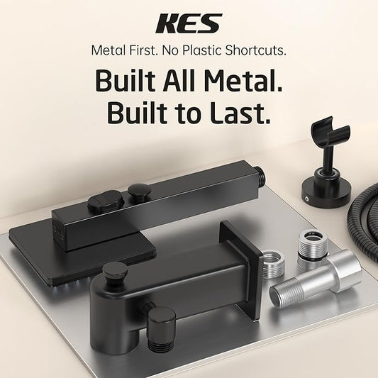 KES All Metal Tub Spout with Diverter and Handheld Shower Sprayer, Wide Fan & Power Jet Modes, Bathtub Faucet with Shower Attachment, Fit 1/2" & 3/4" IPS or 1/2" Slip-On Copper Pipe, Matte Black