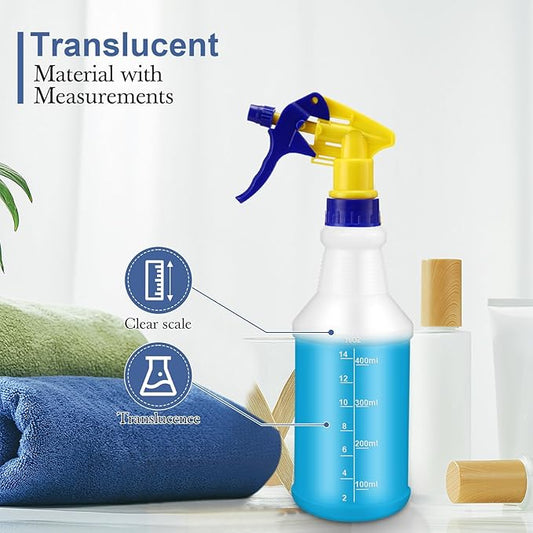 10 Pack Spray Bottles 16 oz Empty Water Spray Bottles for Cleaning Heavy Duty Refillable Squirt container with Measurements Adjustable Nozzle for Household (Blue and Yellow,Stylish Style)