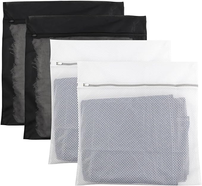 4Pack Mesh Laundry Bag Delicates Laundry Bag-Extra Large Durable Wash Bag with Honeycomb Mesh Big Clothes,Household,Bed Sheet,Stuffed Toys,Curtain,Blanket,Bedcover,Sweater,24x24In(2Black & 2White)