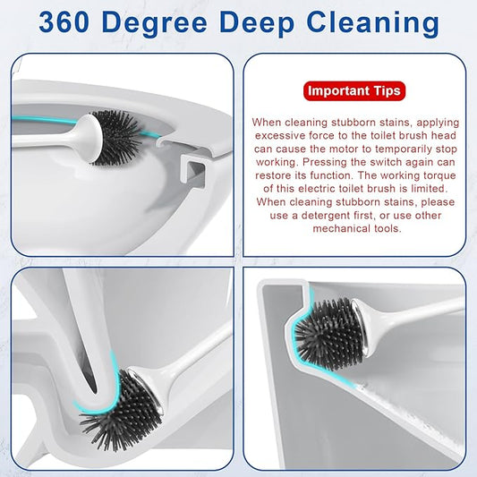 Electric Toilet Brush,Silicone Toilet Brush,Toilet Bowl Brush and Holder Set with Ventilated Holder,Toilet Brush, Floor Standing, Wall Mounted Without Drilling,Rechargeable