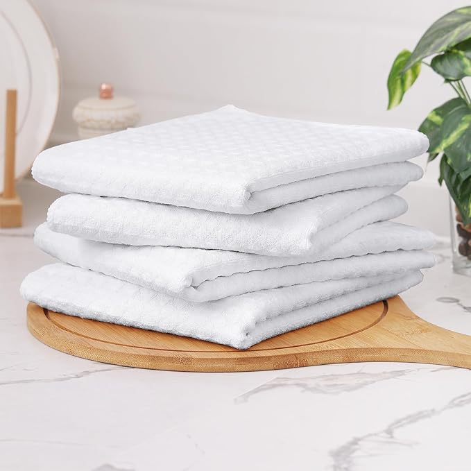 Homaxy Microfiber Waffle Weave Kitchen Towels, 16 x 28 Inch Ultra Absorbent and Solid Color Dish Towels, 8 Pack, White