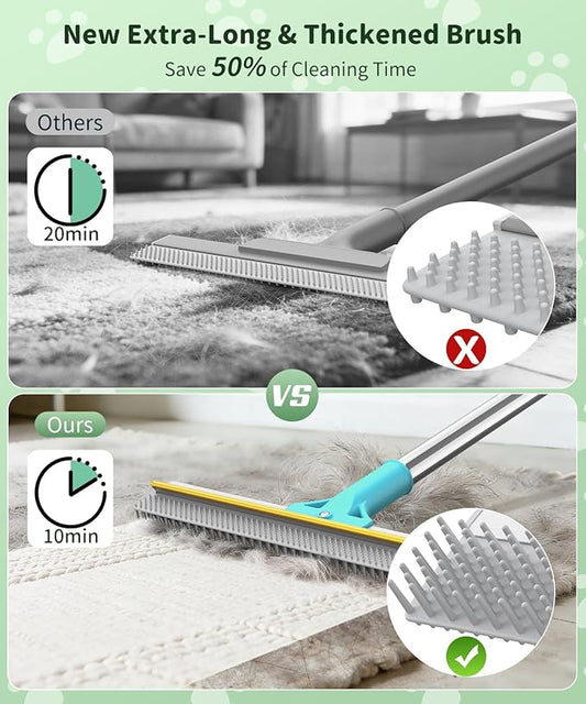 Carpet Rake for Pet Hair Removal, Reusable Carpet Rake, Pet Hair Removal Broom with Extra-Long Thickened Brush, 54" Adjustable Handle, 3 Pcs Pet Hair Removal Tool for Carpet, Sofa & Stairs