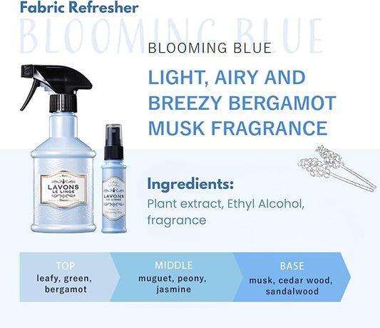 LAVONS Fabric Spray Freshener for Carpet Fresh, Pet Safe Linen Spray for Bedding, Organic Fabric Refresher Spray for Home & Offices, Natural Carpet Freshener from Japan, 12.5 Fl Oz BLOOMING BLUE 2EA