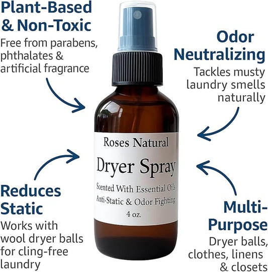 Natural Dryer Ball Spray, 4 oz, Patchouli, Lavender,Essential Oil Laundry Refresher, Fabric Freshener for Clothes, Linens & Wool, Anti-Static & Odor Neutralizer, Made in the USA (Lavender)