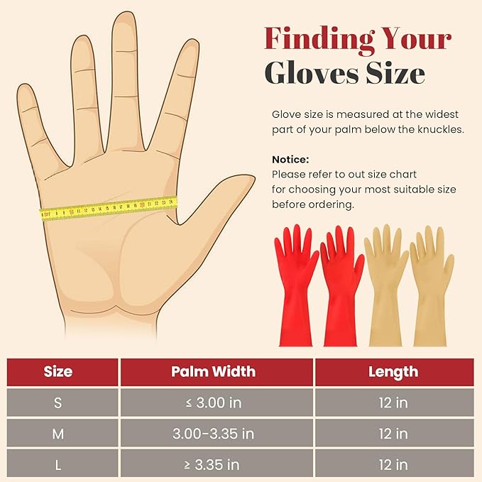 Rubber Cleaning Gloves for Dishwashing - 4 Pairs Kitchen Gloves for Washing Dishes, Reusable Household Gloves for Bathroom, Gardening (Small, Beige)