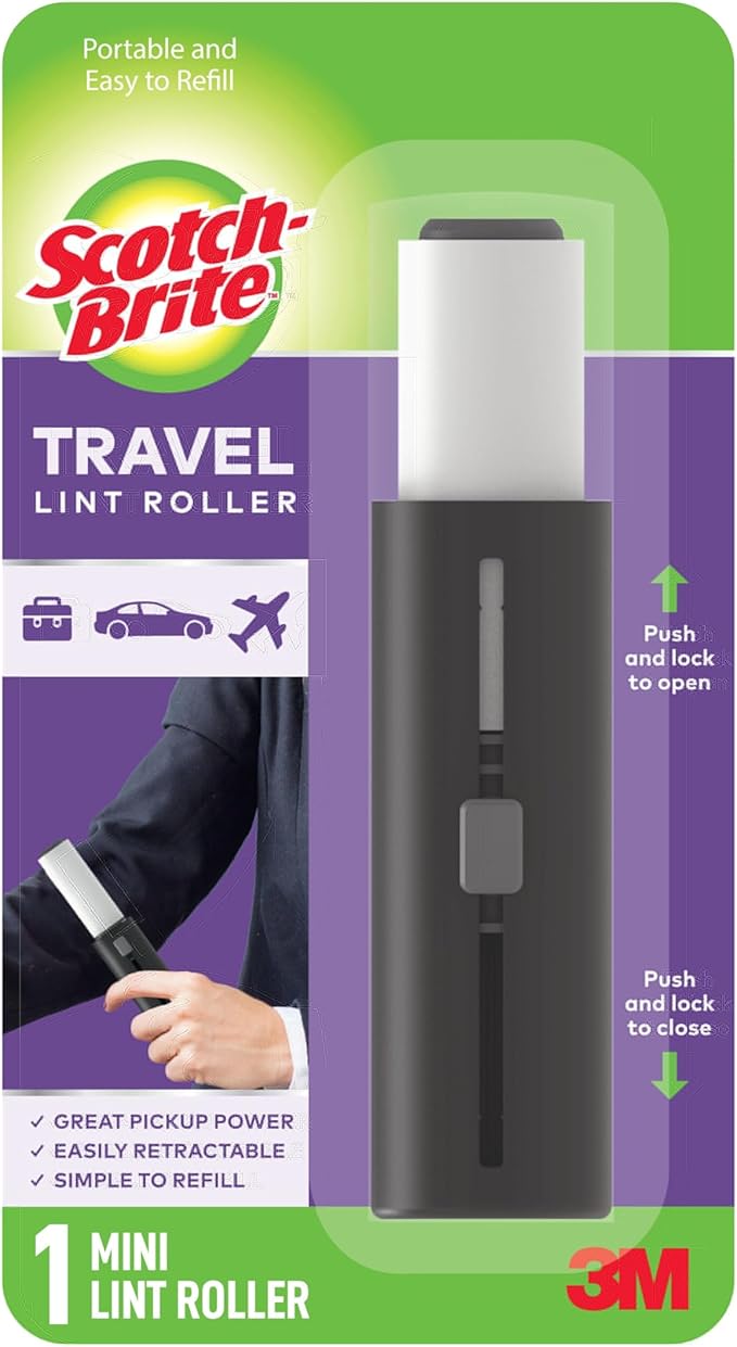 Scotch-Brite Retractable Lint Rollers 3-Pack, Portable Travel-Size Lint Removers for Pet Hair on Clothes, Furniture & Car, 3 in x 8.5 in Mini Rollers, 30 Sticky Sheets Each