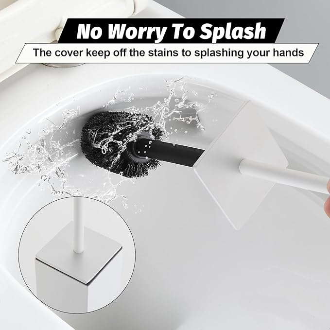 BGL Toilet Brush with Holder Set White Aluminium Standing for Bathroom Toilet Bowl Cleaner Brush and Holder Set, Square Design