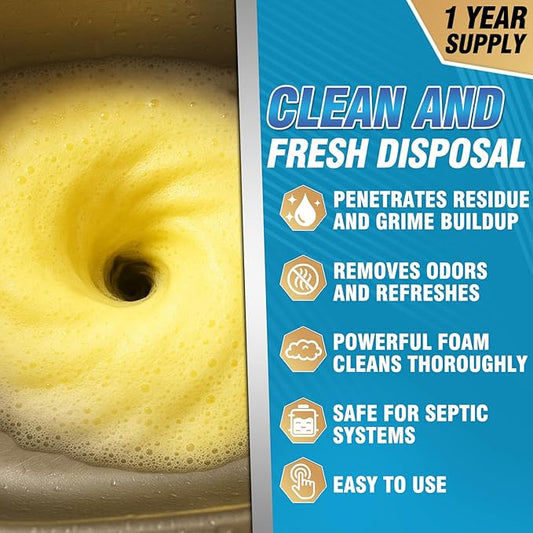 Yeardera Garbage Disposal Cleaner and Deodorizer Tablets - 50 Count (1-Year Supply), Powerful Foaming Sink Cleaner, Quickly Eliminates Odors, Natural Drain Odor Eliminator for Kitchen Disposal Care