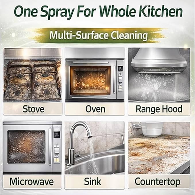 Multifunctional Kitchen Appliance Cleaner Spray Degreaser Stainless Steel Polish Grease Remover Oven Stove Hood Microwave Sink Countertop Cleaning Solution Protective Coating Shine Restore 120ml(1Pc)