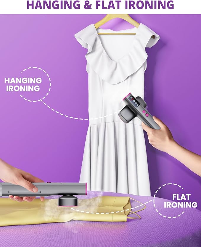 Travel Garment Steamer for Clothes: 100V-220V Portable Hand Held 2 In 1 Steam Iron, 20s Smart Fast Heat Up Handheld Clothing Steamer, 4 Modes with LED Display, Travel Size, for Global Voltage