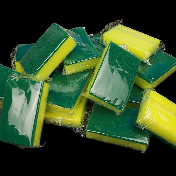 1000 Pack Individually Wrapped Sponges for Cleaning Dishes - Bulk Case of Small Mini Kitchen Scrub Non-Scratch Scrubbers