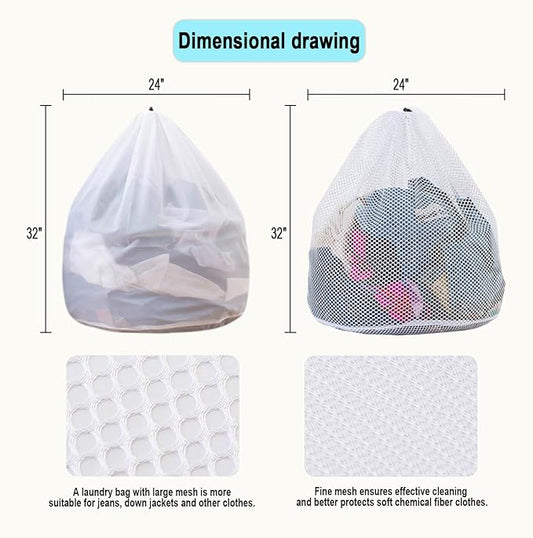 Mesh Laundry Bags with Adjustable Single Shoulder Straps 24" x 32" Sturdy Nylon Material Laundry Liners with Drawstring Closure for College, Dorm and Apartment(6PCS-XXLarge)