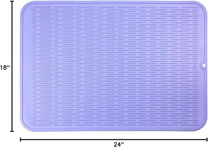 MicoYang Silicone Dish Drying Mat for Multiple Usage,Easy clean,Eco-friendly,Heat-resistant Silicone Mat for Kitchen Counter or Sink,Refrigerator or Drawer Liner Light Purple 2XL 24 inches x 18 inches