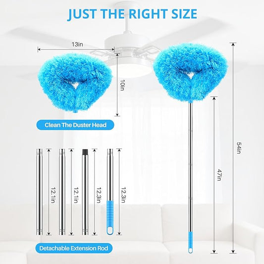 SetSail Ceiling Fan Cleaner Duster, Microfiber Ceiling Fan Duster with Extension Pole 13 to 47 Inch Washable Ceiling Fan Blade Dusters for Cleaning