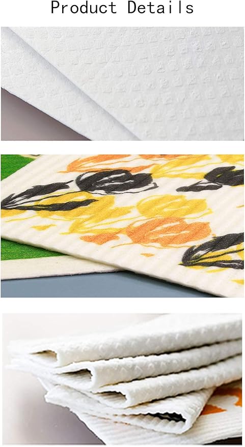 Swedish Dishcloth Reusable Kitchen Dish Towels Absorben and Fast Dry Cleaning Cloths Set of 4 No Odor Wipes (Tulip)