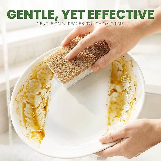Metflavor Plant-Based Natural Kitchen Sponges,Biodegradable Non-Scratch Cellulose & Coconut Walnut Scrubber Sponge, Eco-Friendly & Sustainable (12 Pack)