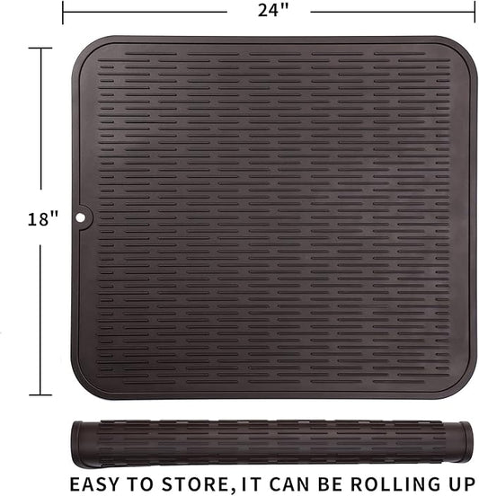 MicoYang Silicone Dish Drying Mat for Multiple Usage,Easy clean,Eco-friendly,Heat-resistant Silicone Mat for Kitchen Counter or Sink,Refrigerator or Drawer Liner Coffee 2XL 24 inches x 18 inches