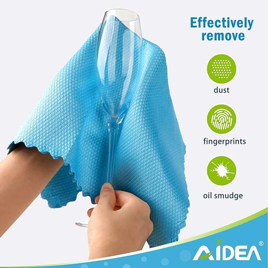 AIDEA Microfiber Glass Cleaning Cloth, 8PK, Premium Microfiber Glass and Window Cleaner, Lint Free Magic Cleaning Cloths for Glass, Windows, Windshields, Mirrors, Stainless Steel, 12"x12"